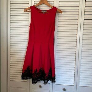 Diana Be size xs juniors swing dress Red with Black lace accents